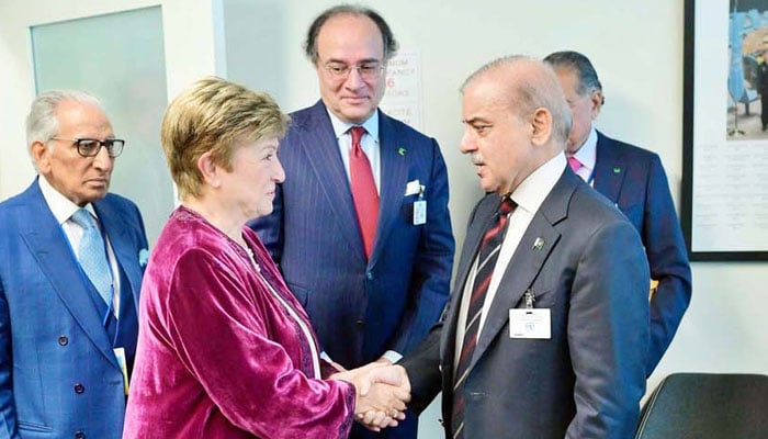 Prime Minister Muhammad Shehbaz Sharif meets Ms. Kristalina Georgieva, the Managing Director of the International Monetary Fund (IMF) on the sidelines of the UNGA on September 26, 2024. — APP