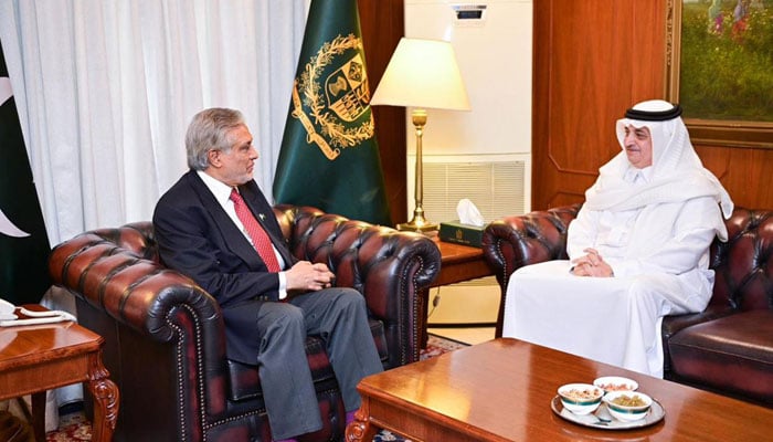 Saudi Ambassador to Pakistan Nawaf bin Saeed Ahmad Al-Malkiy calls on Deputy Prime Minister and Foreign Minister Mohammad Ishaq Dar on September 26, 2024. — PID