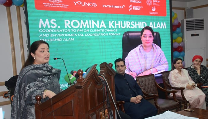 Coordinator to the Prime Minister on Climate Change Romina Khurshid Alam addressing in a event seen in this image released on September 25, 2024. — Facebook/@Climate Change