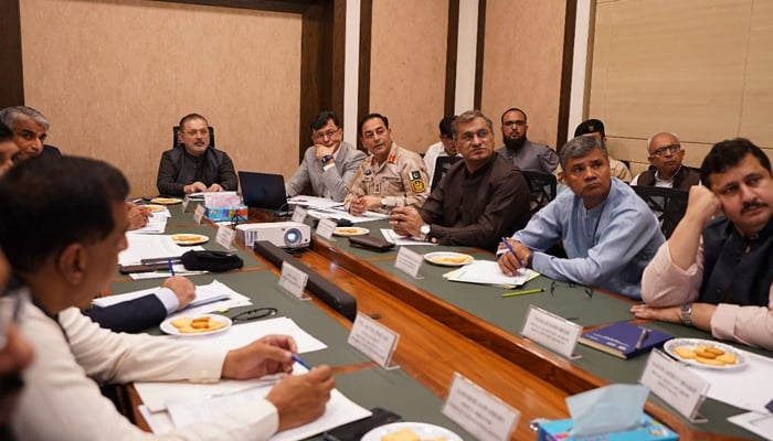 Anti-Narcotics Minister Sharjeel Inam Memon is presiding over the High Powered Committee meeting seen in this image released on September 27, 2024. — Facebook/@SharjeelInamMemon63