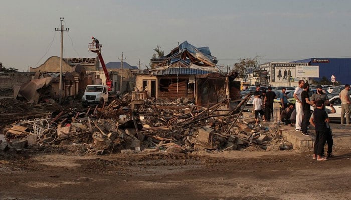 A view shows the accident scene following a fire and blasts at a fuel station in Makhachkala in the region of Dagestan, Russia, August 15, 2023. — Reuters