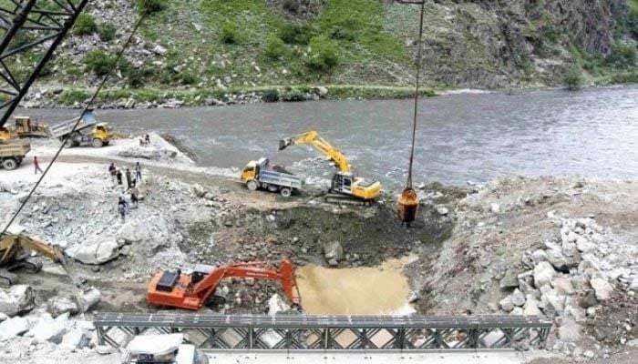 Image showing work in progress at the dam site of Kishanganga power project. — Reuters/File