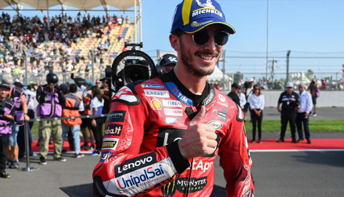 Francesco Bagnaia celebrates his sprint victory in Indonesia. — AFP/file