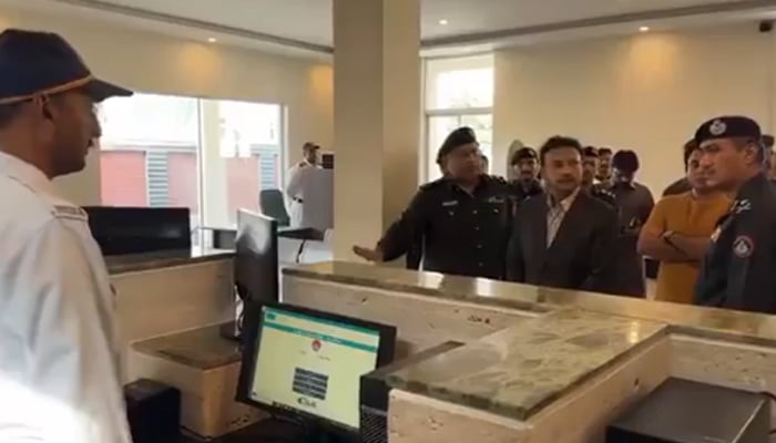 On the Inauguration of online driving licence issuance system event in Sindh Home Minister Ziaul Hassan Lanjar, IG Sindh Ghulam Nabi Memon and  DIG Traffic Licensing Iqbal Dara are surveying  of licence office Clifton seen in this image on September 28, 2024. — Screengrab/X/@Sajjad44aliAli