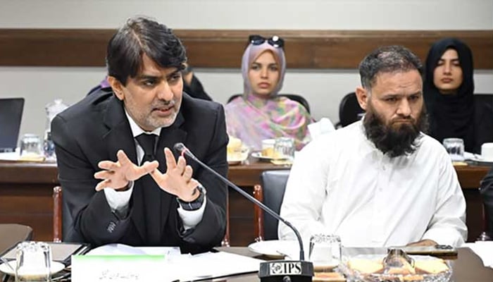 Supreme Court advocate Imran Shafique speaks in a event seen in this image released on September 29, 2024. — IPS website/File