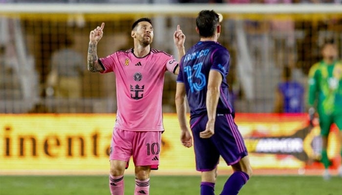 Lionel Messi celebrating after scoring a goal for Inter Miami. — AFP/file