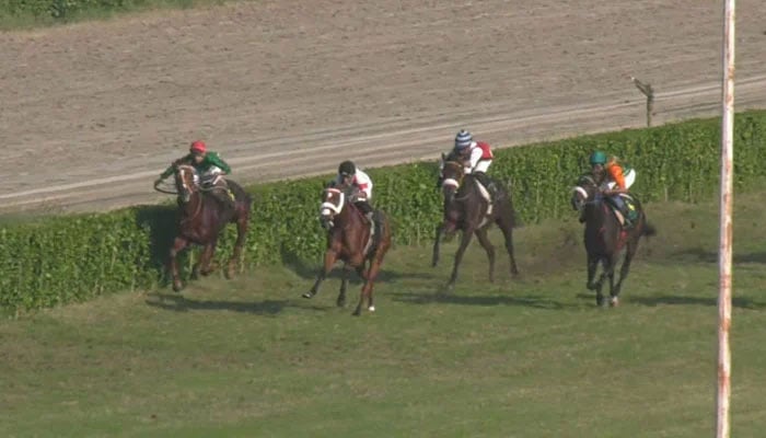 This still taken from a video released on November 13, 2023, shows participants during a horse race in Lahore. — YouTube/Pakistan Horse Racing/file