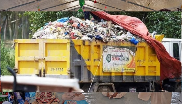 Trucks full of CDA waste are passing through the expressway in Islamabad. — APP/File