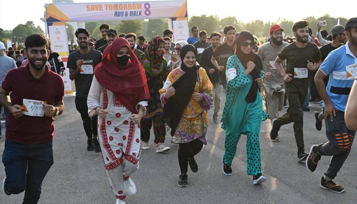 Women are running in race at Serena Hotel Save Tomorrow Run, Walk event organised by Karim Khan Afridi Welfare Foundation (KKAWF) seen in this image released on September 29, 2024. — Facebook/kkawf.official