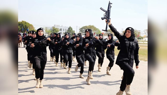 KP Female police march at the police headquarter seen in this image. — Reuters/File