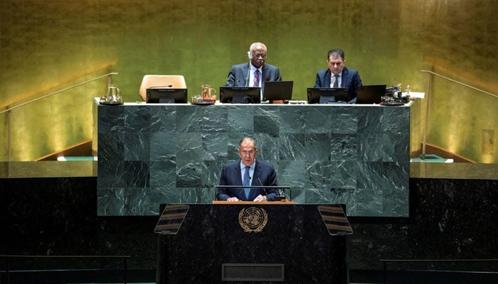 Russian Foreign Minister Sergei Lavrov addresses the 79th United Nations General Assembly at UN headquarters in New York, US, September 28, 2024. — Reuters