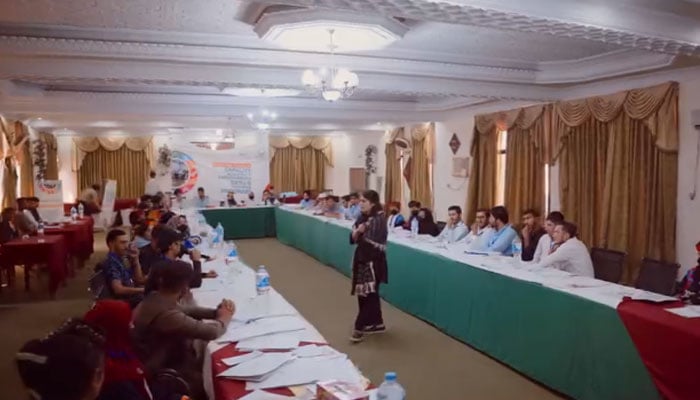 A woman delivers her lecture during the six-day capacity building and employability skills training for youth on September 30, 2024. — Facebook/ Liaison Corporation Pvt - Ltd