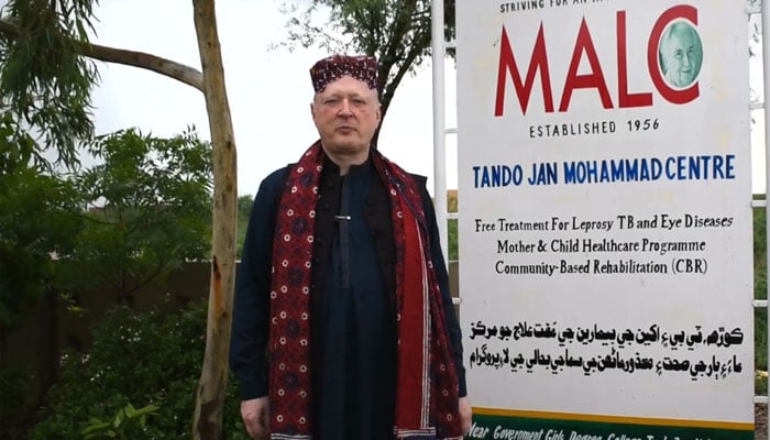 Consul General of the Federal Republic of Germany of Karachi, Dr. Rüdiger Lotz seen in this image of Tando Jan Mohammad on August 31 2024. — Screengrab/Facebook/@MarieAdelaideLeprosyCentre