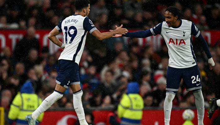 Dominic Solanke (left) after scoring a goal for Tottenham. — AFP/file