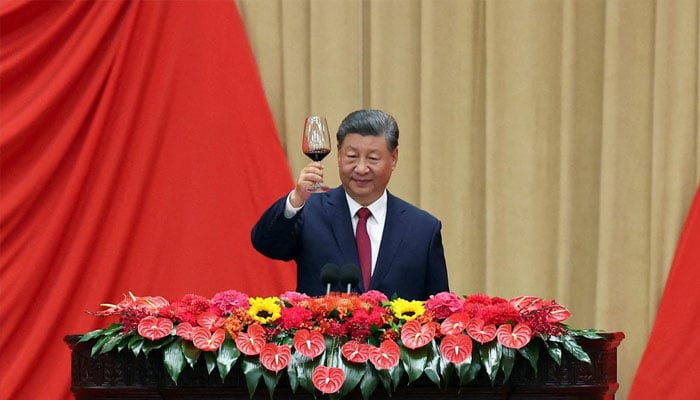 Chinese President Xi Jinping makes a toast during the National Day reception on the eve of the 75th founding anniversary of the People’s Republic of China, at the Great Hall of the People in Beijing, China on September 30, 2024. — Reuters