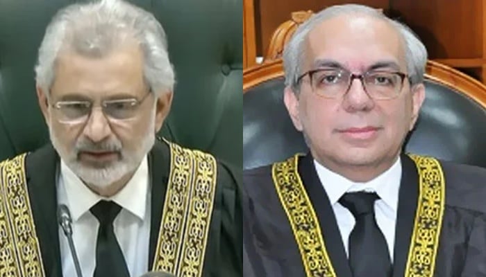 A collage showing CJP Qazi Faez Isa (left) and SC Justice Munib Akhtar. — State media/SC website /File