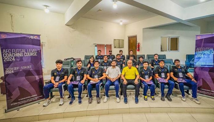 A group photo from the inauguration ceremony of the Asian Football Confederation (AFC) futsal level-I coaching course at the FIFA Football House, Lahore.— Facebook@AFC/file