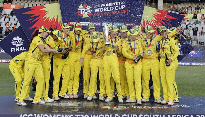 Australian team celebrating after winning the 2022 T20 World Cup.— AFP/file