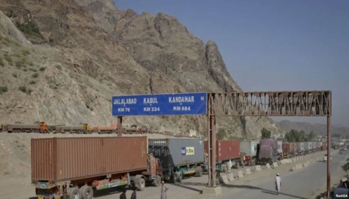 Containers parked at the Pak-Afghan Kharlachi border crossing in this undated image. —APP/ File