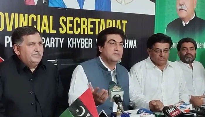 Pakistan People’s Party (PPP) provincial president Syed Muhammad Ali Shah Bacha speaks during a press conference at the party’s provincial secretariat on June 6, 2024. — Screengrab via Facebook/Syed Muhammad Ali Shah bacha