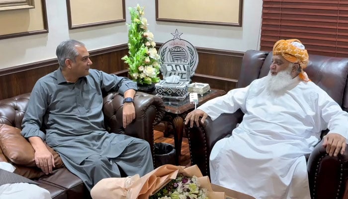 Federal Interior Minister Mohsin Naqvi calls on JUI-F Chief Maulana Fazlur Rehman on Oct 1, 2024. — Ministry of Interior website