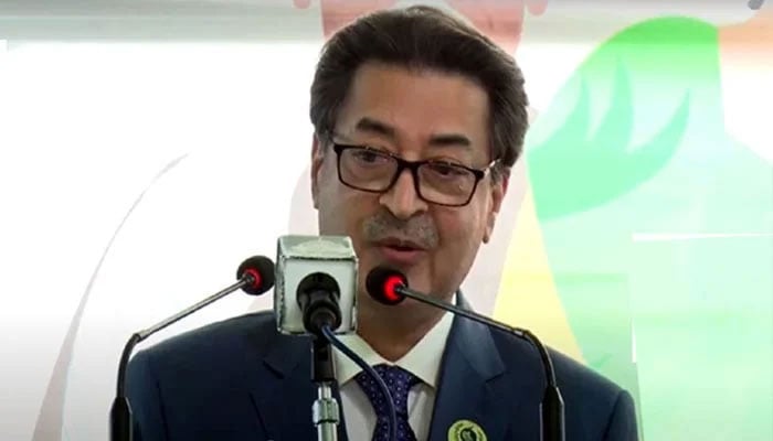 Chief Election Commissioner Sikandar Sultan Raja speaking during a ceremony at the Election Commission of Pakistan on December 7, 2022. — State media