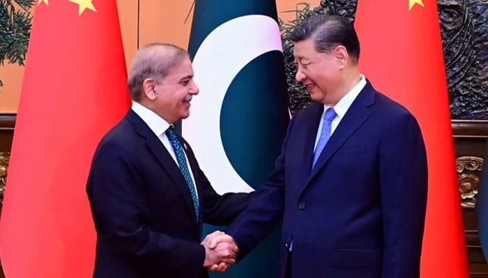 PM Shehbaz Sharif meets Chinese President Xi Jinping in Beijing on 7 June 2024. — APP