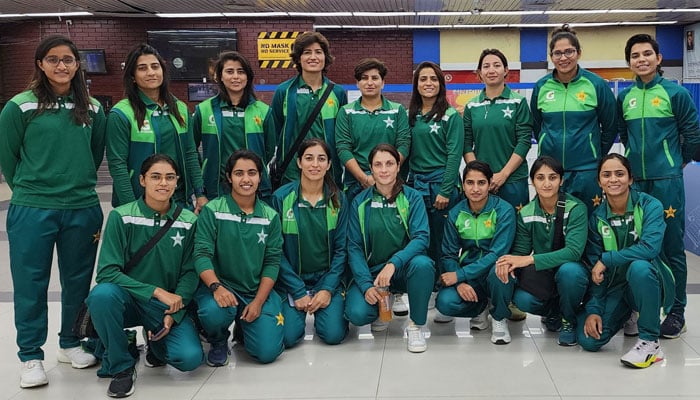 The Pakistan women’s cricket team’s 15-member squad can be seen standing for a picture in Bangladesh in this photograph released on October 20, 2023. — X/@TheRealPCB