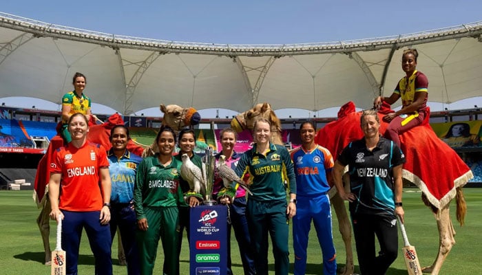 Women team skippers pose with the T20 Women’s World Cup 2024 trophy. — Facebook/@PakistanCricketBoard/File