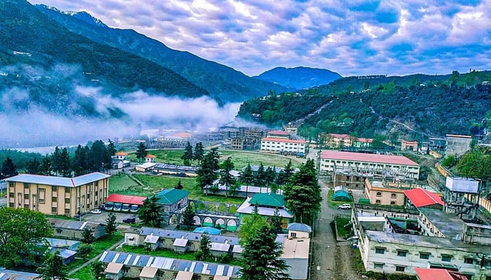 This aerial view shows Shaheed Benazir Bhutto University in Sheringal. — Facebook/Shaheed Benazir Bhutto University Sheringal -Official