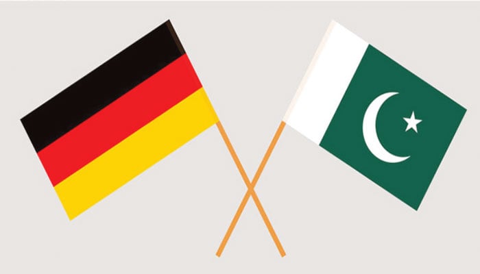 The image shows the flags of Germany and Pakistan. — The News/File