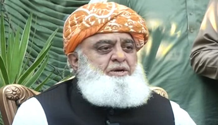 JUI-F Emir Maulana Fazlur Rehman addresses the press conference in Islamabad on October 2, 2024. — Screengrab via Geo News