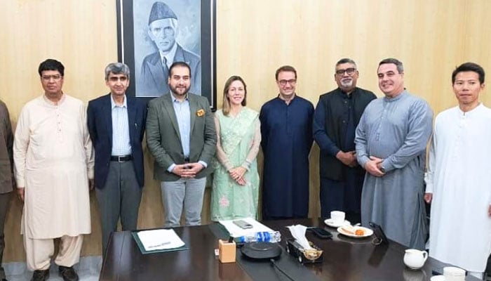 The image shows Minister for Agriculture and Livestock Syed Ashiq Hussain Kirmani with the delegation of Bayer Company at Agriculture House Lahore on Oct 3, 2024.  — Facebook/Syed.Ashiq.Kirmani