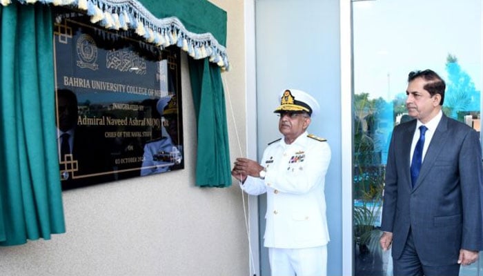 Chief of the Naval Staff Admiral Naveed Ashraf inaugurates Bahria University College of Medicine (BUCM) on Oct 3,2024. — APP/File