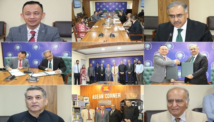 The image shows the collage of different images of Pakistan-Malaysia think-tank dialogue held by Institute of Strategic Studies Islamabad (ISSI) on Oct 2, 2024. — ISSI/File