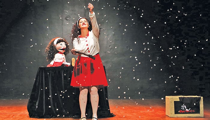 Nina, a seasoned puppeteer and narrative theatre artiste seen performing at the Arts Council of Pakistan in Karachi on Oct 3, 2024. — The News/Shoaib Ahmed