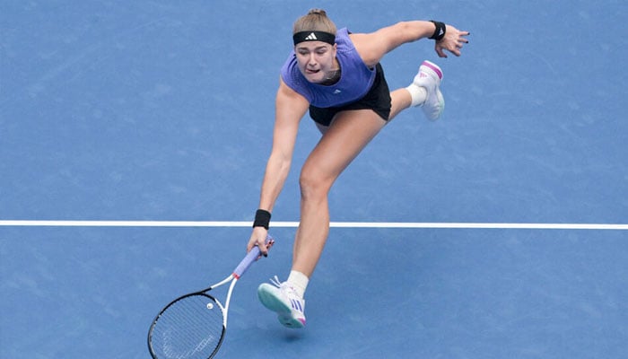 Czech Republic’s Karolina Muchova hits a return to Belaruss Aryna Sabalenka during their womens singles quarterfinal match at the China Open. — AF/file