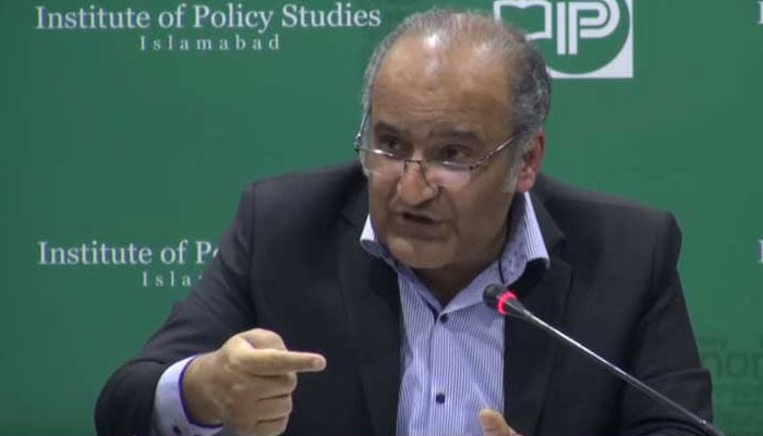 Dr Mujeeb Afzal, author and associate professor, School of Politics and International Relations (SPIR), Quaid-i-Azam University (QAU), addressing a roundtable ‘Democracy in India: New Dynamics & Evolving Scenario’ held at the Institute of Policy Studies (IPS) on January 30, 2024. — Screengrab via YouTube/IPS