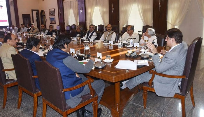 Sindh Chief Minister Syed Murad Ali Shah presides over a provincial review meeting at the CM House on Oct 4, 2024. — Facebook/SindhCMHouse