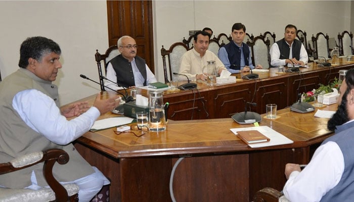 Chief Secretary, Khyber Pakhtunkhwa, Nadeem Aslam Chaudhry speaking at a meeting on the development of the gemstone business and sports promotion on Oct 4, 2024. — Facebook/@CSKPOfficial