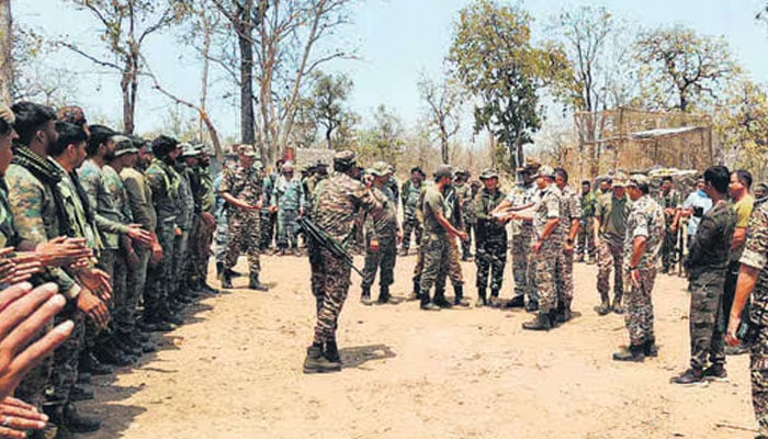 Central Reserve Police Force and its CoBRA unit during the search operation following the encounter between security forces and Naxals, in Bijapur on Wednesday. — ANI/file