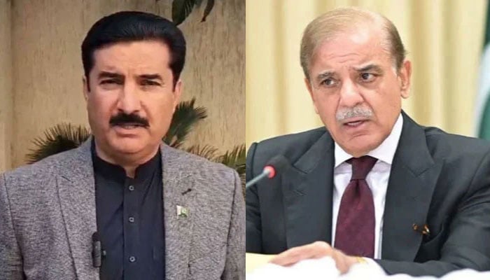 This combo of images shows, Khyber Pakhtunkhwa Governor Faisal Karim Kundi (left) and Prime Minister Shehbaz Sharif. — X/@PPP_Org/PID/File