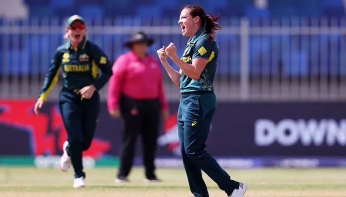 Megan Schutt celebrates a wicket against Sri Lanka in the ongoing ICC T20 World Cup 2024 on Oct 5, 2024. — ICC