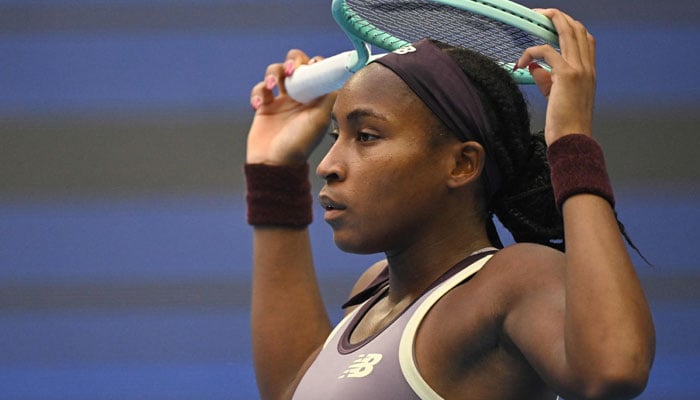 USAs Coco Gauff reacts to a point during her womens singles semifinal match against Spains Paula Badosa at the China Open tennis tournament in Beijing on October 5, 2024. — AFP