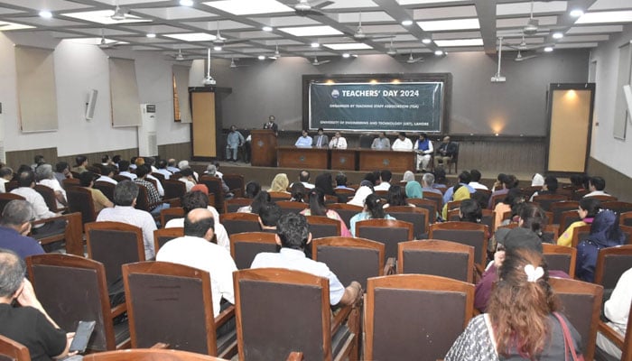 UET Vice Chancellor Prof Dr Shahid Munir addresses the Teachers Day ceremony at the University of Engineering and Technology (UET) Lahore on October 5, 2024. — Facebook/University of Engineering and Technology, Lahore