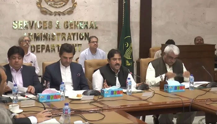 Punjab Local Govt Minister Zeeshan Rafiq chairs a meeting at the Civil Secretariat on October 1, 2024. Screengrab via Facebook/zeeshan.rafique1