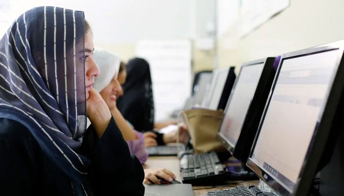 The representational image shows female students taking computer classes at a digital skill training institute on September 6, 2024. — Facebook/@sarhadruralsupport