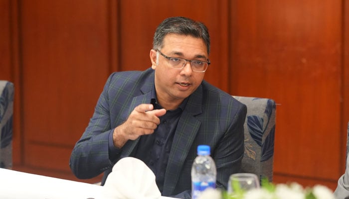 Azfar Ahsan, former Minister of State & Chairperson, of the Board of Investment (BoI) gestures while speaking in a meeting. — X/@MAzfarAhsan/File