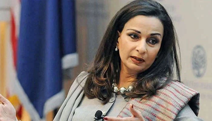 PPP Vice President and Parliamentary Leader in the Senate Sherry Rehman gestures during a meeting. — State Media/File