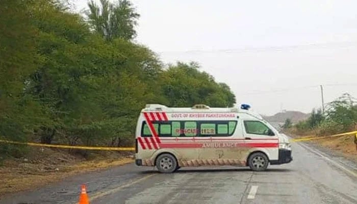 This representational image shows an ambulance standing at an accident site on February 3, 2024. — Facebook/KP Rescue1122